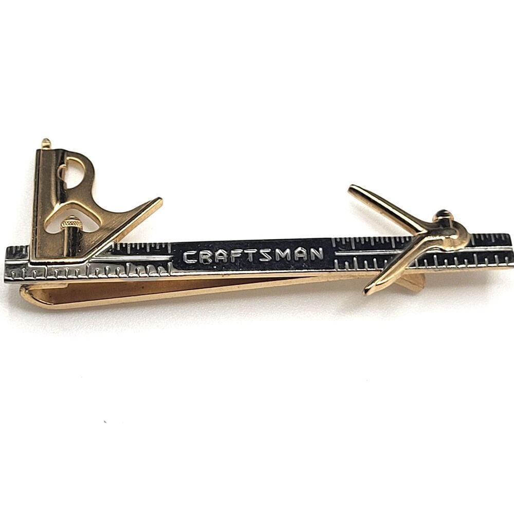 Vtg Craftsman Tool Combination Square Silver Plated Mixed Metal Tie Bar Clip 2.5